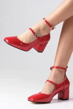 Mio Gusto Thalia Red Color Patent Leather Flat Toe Heel Women's Shoes