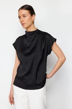 Trendyol Black Satin High Neck Woven Blouse