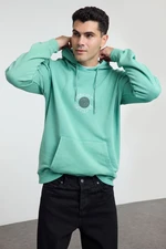 Trendyol Mint Oversize/Wide Cut Text Back Printed Hooded Faded Effect Sweatshirt