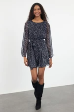 Trendyol Black Polka Dot Patterned Skirt Opening at Waist Mini Lined Woven Chiffon Winter Dress