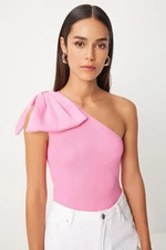 Happiness İstanbul Women's Pink Bow One Shoulder Knitwear Blouse