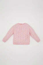 DEFACTO Baby Girl Light Pink Crew Neck Knitted Patterned Knitwear Sweater