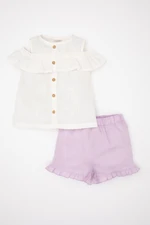 DEFACTO Baby Girl Flared Poplin Sleeveless Ruffle Blouse Shorts 2-Piece Set