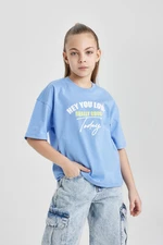 DEFACTO Girl Oversize Fit Crew Neck Printed Short Sleeve T-Shirt