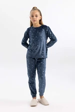 DEFACTO Girl Regular Fit Velvet 2 Piece Pajama Set