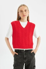 DEFACTO Cool Slim Fit Basic Plain V Neck Red Knit Sweater