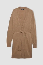 DEFACTO Regular Fit Basic Plain Belted Long Knitted Cardigan