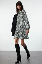 Trendyol Black Floral Mini Buttoned Viscose Woven Dress