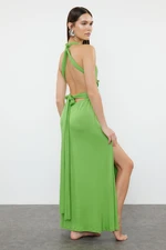 Trendyol Green Belted Maxi Knitted Tie Beach Dress