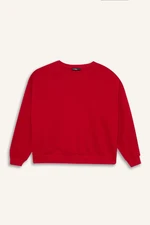 DEFACTO Oversize Wide Pattern Crew Neck Thick Fabric Basic Red Sweatshirt