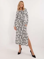 White and black midi dress with print and belt