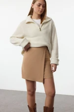 Trendyol Camel Double Breasted Mini Length Woven Skirt