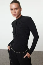 Trendyol Black Draped Knitted Bodysuit