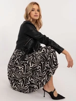 Ecru black midi skirt with animal print