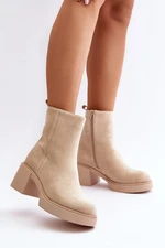 Eco Suede Women's Ankle Boots On Heel Insulated Light Beige Meriluna