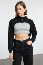 Trendyol Black Crop Snap Hooded Knitted Sweatshirt