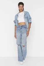 Trendyol Light Blue Ripped High Waist 90's Wide Leg Jeans