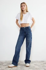 Trendyol Blue Pocket Detailed High Waist Wide Leg Jeans