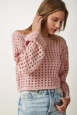 Happiness İstanbul Women's Powder Openwork Crop Knitwear Sweater