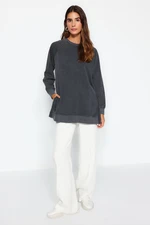 Trendyol Anthracite Washed Oversize Knitted Sweatshirt