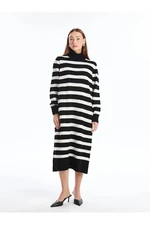 LC Waikiki LCWAIKIKI Classic Black Striped Turtleneck Striped Long Sleeve Oversize Women's Knit Dress