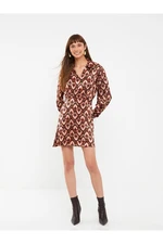 LC Waikiki Shirt Collar Patterned Long Sleeve Satin Women's Dress