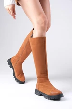 Mio Gusto Tan Suede Side Zipper Thick Soled Women's Boots