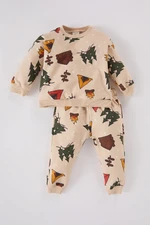 DEFACTO Baby Boy 2-Piece Set New Year Printed Crew Neck Sweatshirt Elastic Waist Bottom