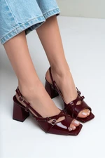 NİŞANTAŞI SHOES Hyper Burgundy Patent Leather Belt Detail Ankle-Tied Women's High Heel Shoes