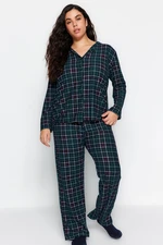 Trendyol Curve Green Plaid Shirt Collar Soft Touch Knitted Pajama Set