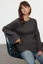 Trendyol Anthracite More Sustainable Wide Pattern Peplum Detailed Knitwear Sweater