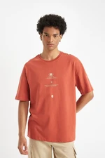 DEFACTO Orange Comfort Regular Fit Relaxed Cut Crew Neck Printed Cotton Short Sleeve T-Shirt