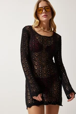 Happiness İstanbul Black Openwork Knitwear Beach Dress