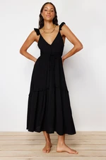 Trendyol Black Maxi Woven Ruffle Beach Dress