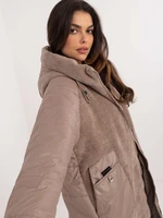 Light brown long transitional jacket with hood