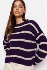 Trendyol Light Purple Crop Basic csíkos kötöttáru pulóver