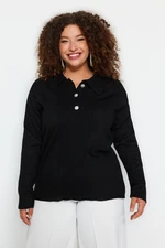 Trendyol Curve Black Polo Collar Button Closure Knit Sweater