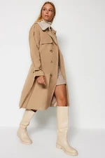 Trendyol Beige Oversized Wide-Cut Collar Plush Detailed, Water-repellent Long Trench Coat