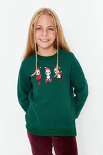 Trendyol Emerald Green Girls' Sweatshirt with Print Detail