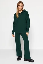 Trendyol Emerald Green Wide Fit Zippered Knitwear Bottom-Top Set