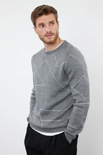 Trendyol Gray Slim Fit Crew Neck Geometric Knitwear Sweater