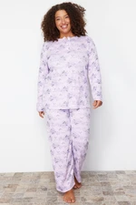 Trendyol Curve Lilac Floral Pattern Knitted Pajamas Set