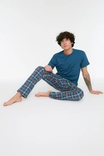 Trendyol Navy Blue Plaid Knitted Pajamas Set