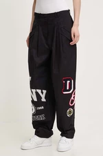 Bavlněné kalhoty Dkny HEART OF NY černá barva, jednoduché, high waist, D2B4A101