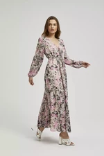 Women's maxi dress MOODO - beige with floral pattern