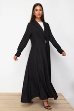 Trendyol Black Linen Look Woven Dress with Belt Detail on the Front