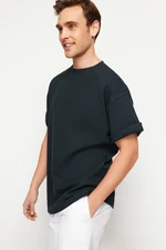 Trendyol Premium Smoked Oversize/Wide Cut Textured Embossed Text Printed Short Sleeve T-Shirt