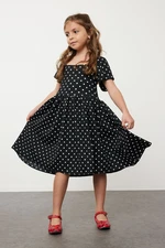 Trendyol Black Girl's Polka Dot Patterned Short Sleeve Dress