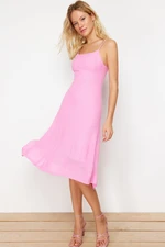 Trendyol Pink Midi Knitwear Strap Adjustable Lined Dress