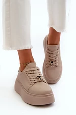 Women's leather platform sneakers Beige Vinceza